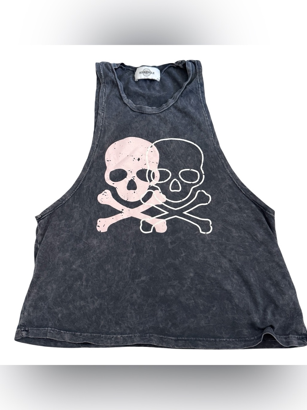 soulcycle Skull Faded Grey Cotton Modal Muscle Tee Sz L